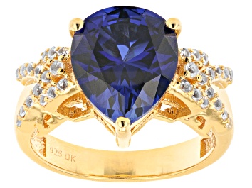 Picture of Blue Lab Created Sapphire 18k Yellow Gold Over Sterling Silver Ring 4.43ctw