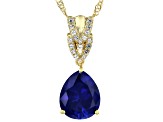Blue Lab Created Sapphire 18k Yellow Gold Over Sterling Silver Pendant With Chain 4.35ctw