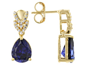 Blue Lab Created Sapphire 18k Yellow Gold Over Sterling Silver Earrings 4.72ctw