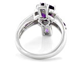 Purple Amethyst Rhodium Over Sterling Silver Cross Ring 2.10ctw