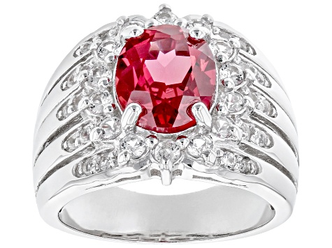 Orange Lab Created Padparadscha Sapphire Rhodium Over Sterling Silver Ring 4.45ctw