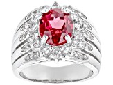 Orange Lab Created Padparadscha Sapphire Rhodium Over Sterling Silver Ring 4.45ctw