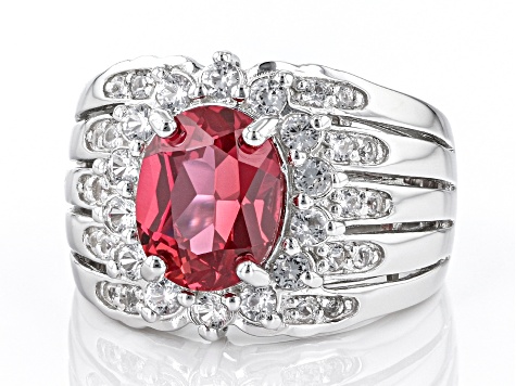 Orange Lab Created Padparadscha Sapphire Rhodium Over Sterling Silver Ring 4.45ctw