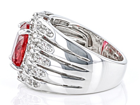 Orange Lab Created Padparadscha Sapphire Rhodium Over Sterling Silver Ring 4.45ctw