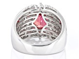 Orange Lab Created Padparadscha Sapphire Rhodium Over Sterling Silver Ring 4.45ctw