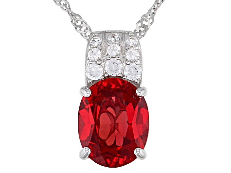 Orange Lab Created Padparadscha Sapphire Rhodium Over Silver Pendant Chain 3.71ctw