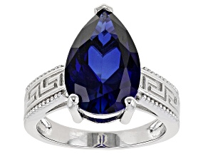 Blue Lab Created Sapphire Rhodium Over Sterling Silver Solitaire Ring 5.53ct