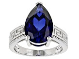 Blue Lab Created Sapphire Rhodium Over Sterling Silver Solitaire Ring 5.53ct
