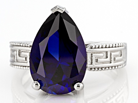 Blue Lab Created Sapphire Rhodium Over Sterling Silver Solitaire Ring 5.53ct