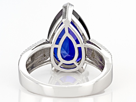 Blue Lab Created Sapphire Rhodium Over Sterling Silver Solitaire Ring 5.53ct