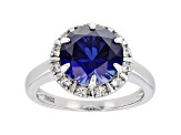 Blue Lab Created Sapphire Rhodium Over Sterling Silver Ring 4.20ctw