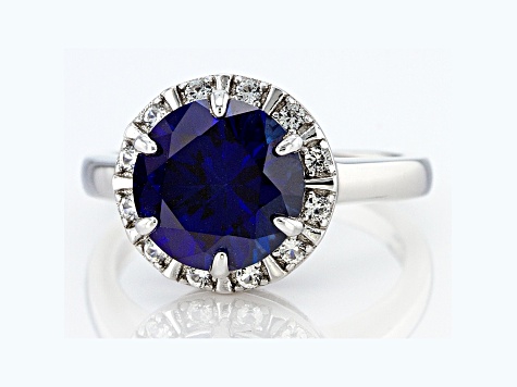 Blue Lab Created Sapphire Rhodium Over Sterling Silver Ring 4.20ctw