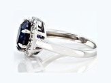 Blue Lab Created Sapphire Rhodium Over Sterling Silver Ring 4.20ctw