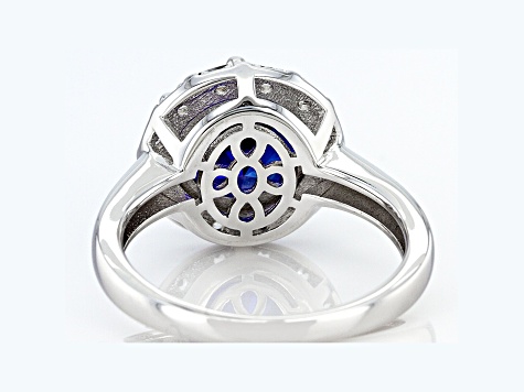 Blue Lab Created Sapphire Rhodium Over Sterling Silver Ring 4.20ctw
