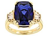 Blue Lab Created Blue Sapphire 18K Yellow Gold Over Sterling Silver Ring 7.74ctw