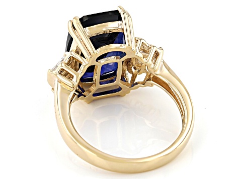 Blue Lab Created Blue Sapphire 18K Yellow Gold Over Sterling Silver Ring 7.74ctw