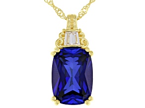 Blue Lab Created Sapphire 18K Yellow Gold Over Silver Pendant With Chain 7.40ctw