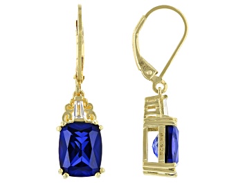 Picture of Blue Lab Created Sapphire 18k Yellow Gold Over Sterling Silver Earrings 6.10ctw