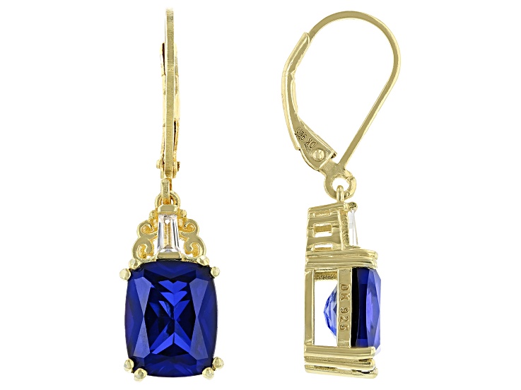Blue Lab Created Sapphire 18k Yellow Gold Over Sterling Silver Earrings 6.10ctw