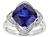 Blue Lab Created Sapphire Rhodium Over Silver Ring 4.62ctw