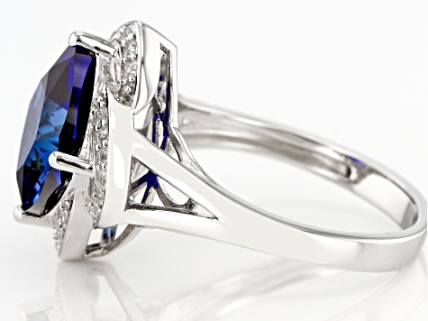 Blue Lab Created Sapphire Rhodium Over Silver Ring 4.62ctw