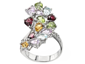 Purple Amethyst Rhodium Over Sterling Silver Ring 5.91ctw