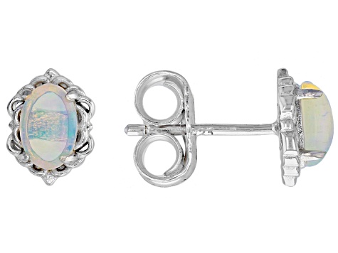 Multi-Color Opal Rhodium Over Sterling Silver Solitaire Stud Earrings 0.51ctw