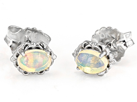 Multi-Color Opal Rhodium Over Sterling Silver Solitaire Stud Earrings 0.51ctw