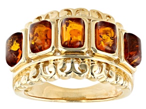 Orange Amber 18K Yellow Gold Over Sterling Silver Ring