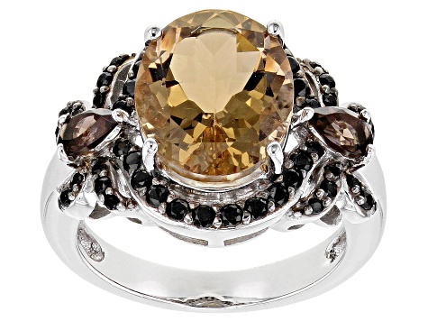 Champagne Quartz Rhodium Over Sterling Silver Ring 4.35ctw