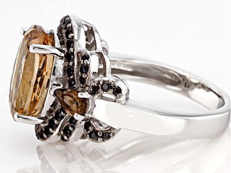 Champagne Quartz Rhodium Over Sterling Silver Ring 4.35ctw