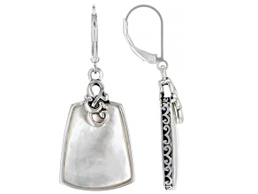 20x16mm Free-Form Cabochon White Mother Of Pearl Sterling Silver Dangle Earrings