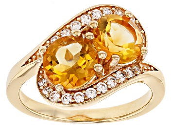 Picture of Yellow Citrine With Round White Zircon 18K Yellow Gold Over Sterling Silver Ring 2.62ctw