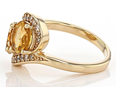 Yellow Citrine With Round White Zircon 18K Yellow Gold Over Sterling Silver Ring 2.62ctw