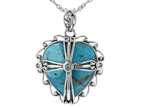 Blue Turquoise Over Sterling Silver Pendant With Chain 0.15ctw