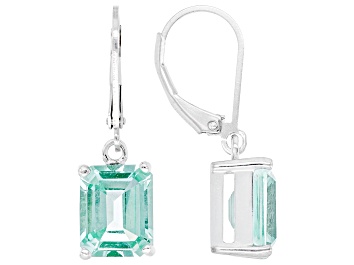 Picture of Green Lab Created Spinel Rhodium Over Sterling Silver Earrings. 5.41ctw.