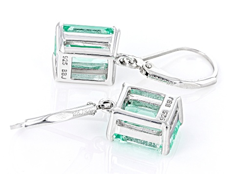 Green Lab Created Spinel Rhodium Over Sterling Silver Earrings. 5.41ctw.