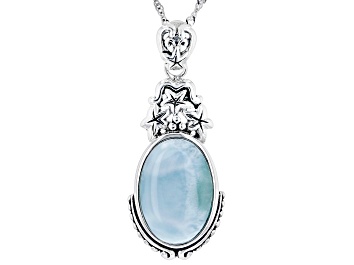 Picture of Blue Larimar Rhodium Over Sterling Silver Pendant With Chain 18x12mm