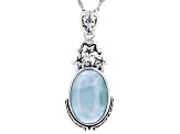 Blue Larimar Rhodium Over Sterling Silver Pendant With Chain 18x12mm