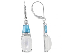 Rainbow Moonstone With Larimar Rhodium Over Sterling Silver Earrings