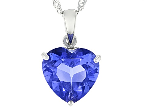 Blue Color Change Heart Shaped Fluorite Rhodium Over Sterling Silver Pendant With Chain 5.95ct