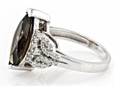 Brown Smoky Quartz Rhodium Over Sterling Silver Ring 3.96ctw