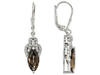 Picture of Brown Smoky Quartz Rhodium Over Silver Dangle Earrings 3.01ctw