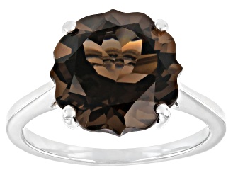 Brown Smoky Quartz Rhodium Over Sterling Silver Solitaire Ring 4.76ct