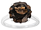 Brown Smoky Quartz Rhodium Over Sterling Silver Solitaire Ring 4.76ct