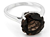 Brown Smoky Quartz Rhodium Over Sterling Silver Solitaire Ring 4.76ct