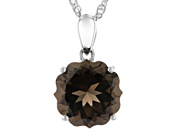 Picture of Brown Smoky Quartz Rhodium Over Sterling Silver Solitaire Pendant With Chain 4.76ct