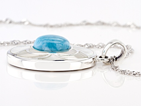 Blue Larimar Sterling Silver Pendant With Chain