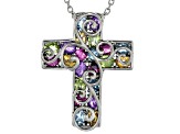 Purple Amethyst Platinum Over Sterling Silver Cross Pendant With Chain 3.46ctw