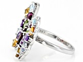 Multi-Color Multi Stone Butterfly Rhodium Over Sterling Silver Ring 3.38ctw